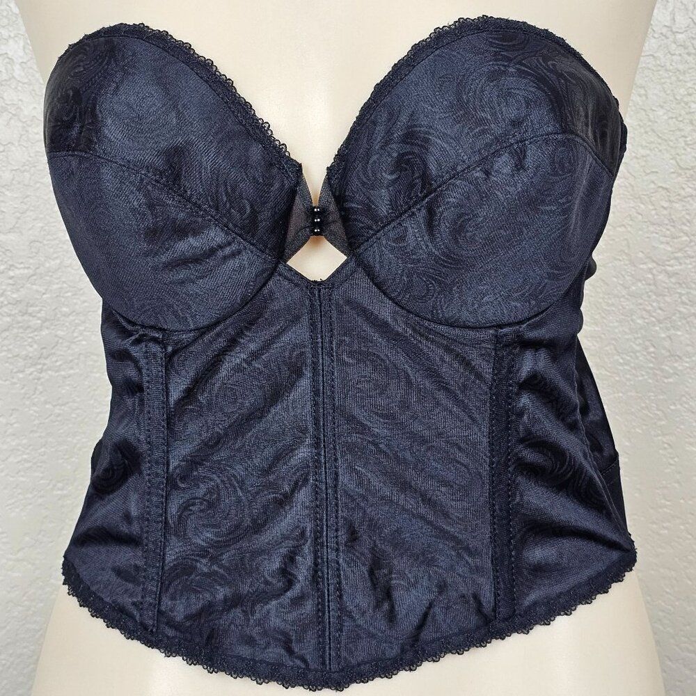 Vtg Sophistique By Smoothie Black Bustier Long Line Bra Boning Floral Lace 36B - Picture 15 of 15